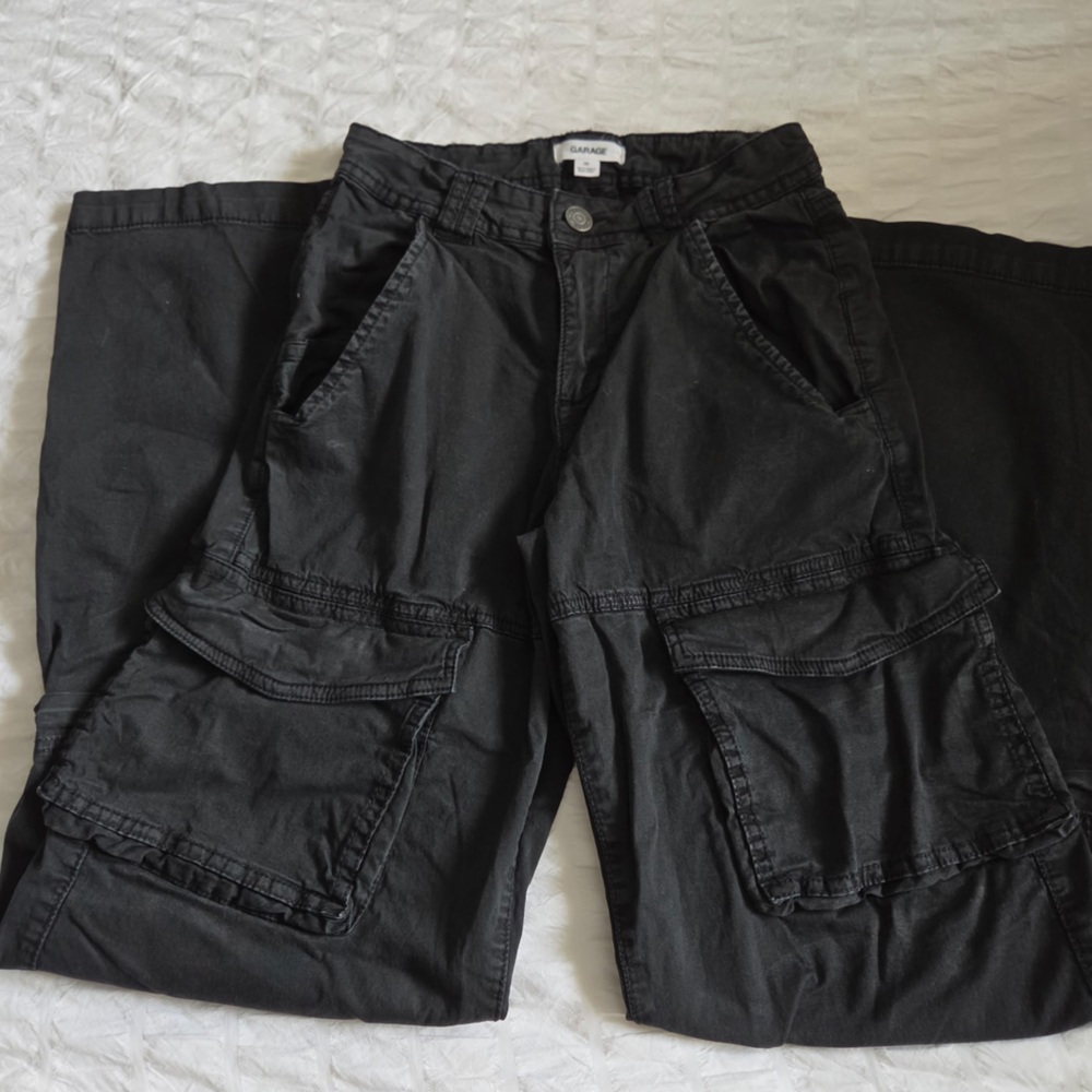 Garage Washed Black Multi-Pocket Parachute Cargo Pants